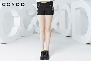 CCDD2016春装新款专柜女金色绣花A字短裤通勤气质休闲热