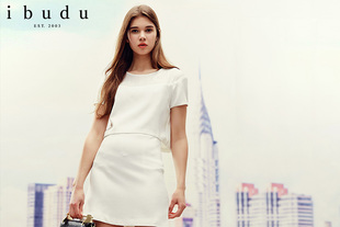 ibudu2016夏装新款韩版假两件修身雪纺连衣裙A字裙女Y521319L20