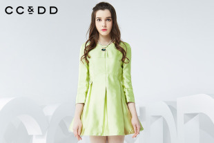 CCDD2016春装新款专柜正品高腰修身连衣裙打褶A字蓬蓬裙
