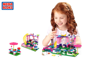 费雪美高mega bloks积木小凯莉的游泳池派对小颗粒女孩拼装玩具