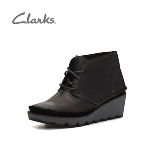 clarks其乐女鞋系带厚底坡跟短靴