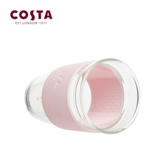 英国COSTA玻璃杯咖啡杯水杯随手杯杯子随行杯硅胶隔热455ml粉色