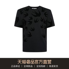 MCQ黑色棉质植绒燕子男士短袖T恤