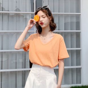 橘色t恤女短袖2020新款春夏宽松