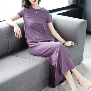 紫色连衣裙女夏2020新款夏装休闲短