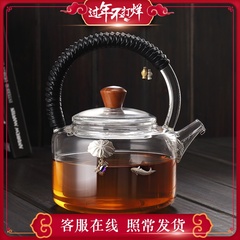 耐热大号玻璃茶壶可加热镶银煮茶器