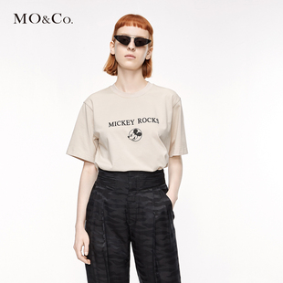 MOCO撞色织唛米奇印花T恤