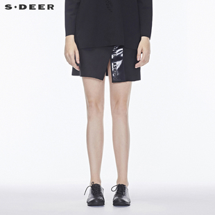 sdeer女装帅气中性酷黑拼接短裙S17