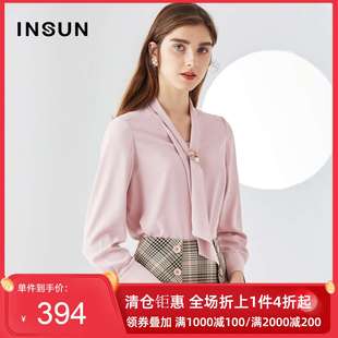INSUN/恩裳白衬衫女时尚系带领衬衫