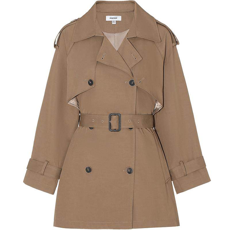 秋季时尚设计感翻领格纹拼接风衣女260元