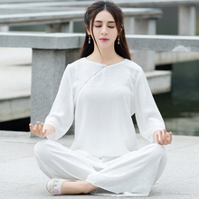 Large size national style cotton and hemp Zen clothes two piece double layer thin casual Yoga suit female