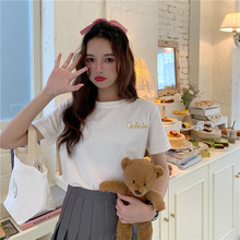 Korean letter gold thread embroidery short sleeve T-shirt women 2020 summer new girl's feeling