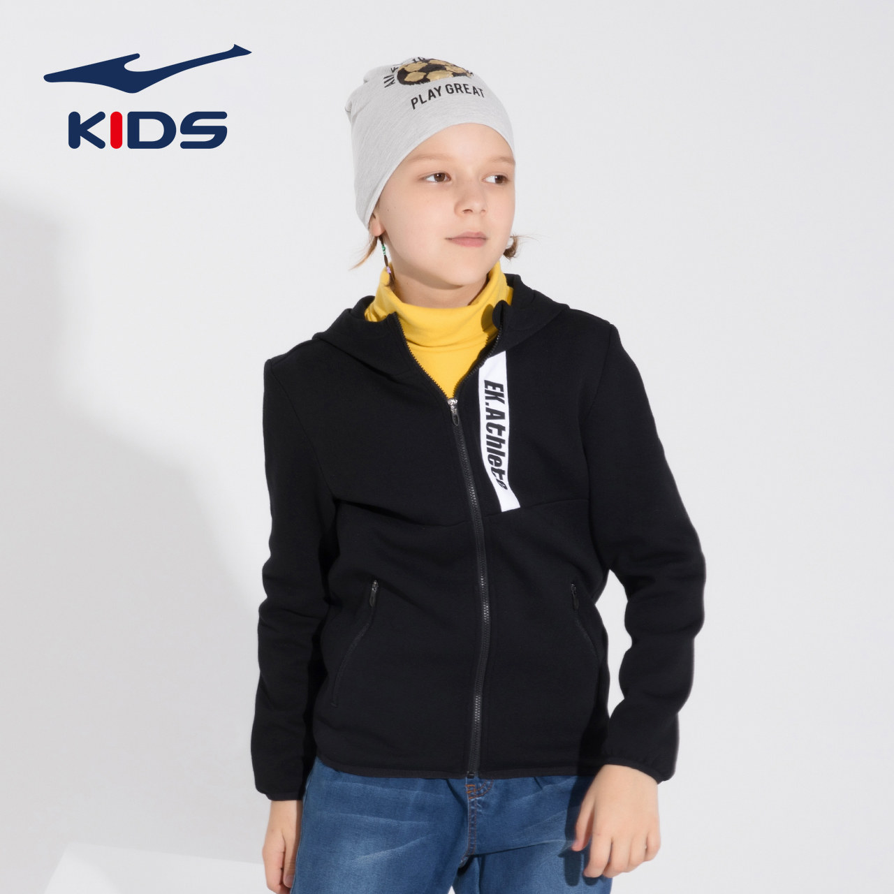 清仓鸿星尔克男童装秋冬款儿童连帽