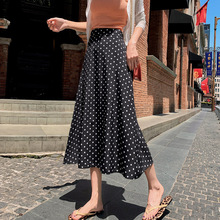 2020 new high waist spring and autumn wave point skirt medium length women's a-word Floral Chiffon summer