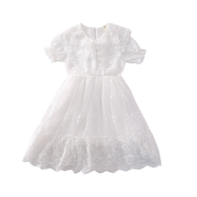 女童夏季2020新款白色无袖翻领蕾丝娃娃领连衣裙