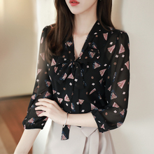 Long sleeve Floral Chiffon Top Women's new Korean style versatile shirt in autumn 2019
