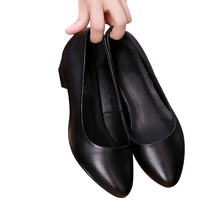 Real leather shoes, pointed black work shoes, women's middle heel, comfortable work shoes, soft soles, non slip