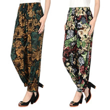 Middle aged and old women's mother's pants summer loose women's flower Pants Plus Size pants high waist