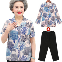 Grandma's spring mid sleeve shirt summer short sleeve suit