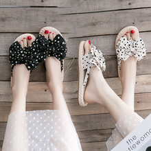 Bow herringbone slippers for women to wear in summer