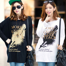 Large women's 200jin fat mm long sleeve T-shirt looks thin and covers the stomach