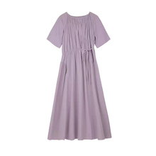 2020年夏香芋紫纯一字肩中长款收腰气质显瘦连衣裙