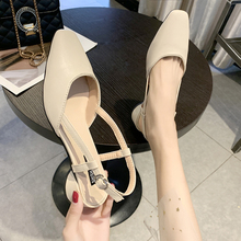 Sandals women's spring and summer 2020 one word buckle high heels women's thick heels all-around sexy Baotou
