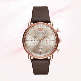 armani 阿玛尼棕色皮革带男表 时尚