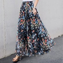 Skirt women's summer show thin print Floral Chiffon Skirt large Chiffon Skirt