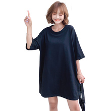 Large T-shirt women's short sleeve candy color Korean version loose and versatile medium and long half sleeve solid color