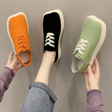 2020 spring new small crowd design sense canvas shoes ugly cute square head small white shoes female ulzz