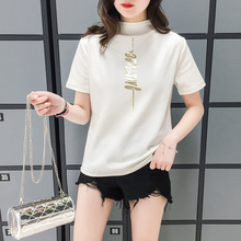Women's 2020 new fashion summer Korean Short Sleeve T-Shirt women's slim half high collar top